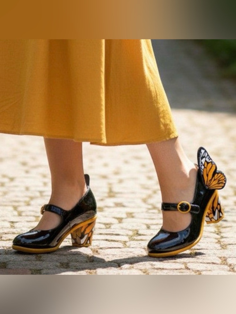 Hot Chocolate Design Monarch Butterfly Mary Jane Heels Black Glitter Orange 36